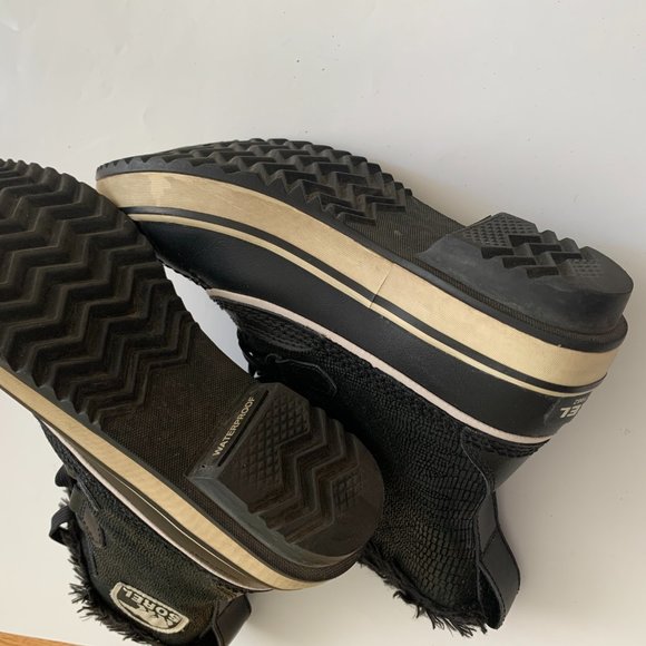 Sorel Tivoli Black White Winter Ankle Boots Fur 5 - Picture 7 of 7